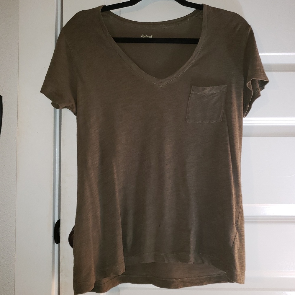 Madewell olive t-shirt with subtle v-neck